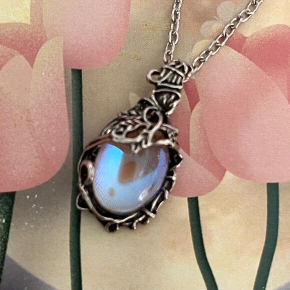Oval Wrapped Wire Moonstone Pendant Necklace - Picture 2 of 6